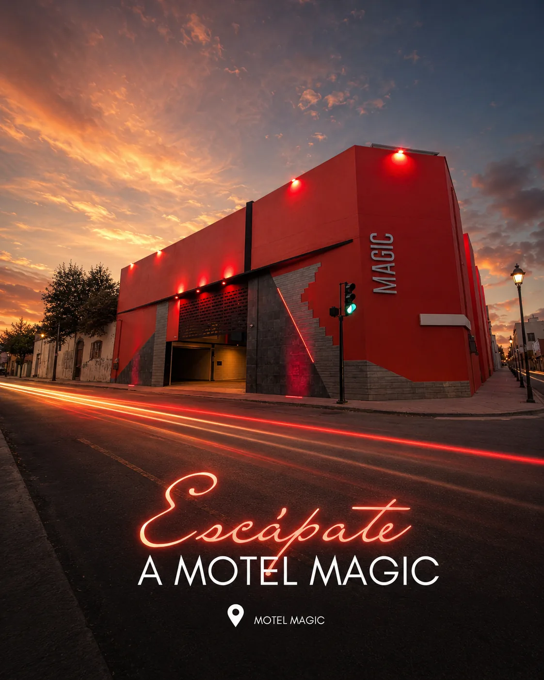 Vista promocional de la entrada de Motel Magic